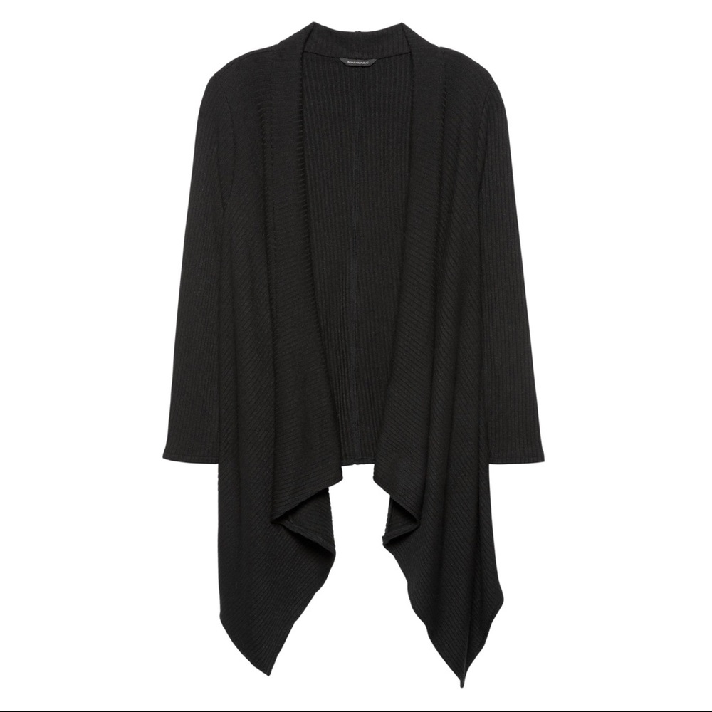 Banana Republic Black Luxespun Ribbed Waterfall Cardigan